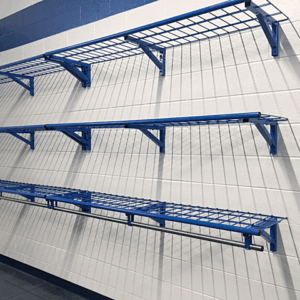 multiple fixed wall mount shelves for athletics